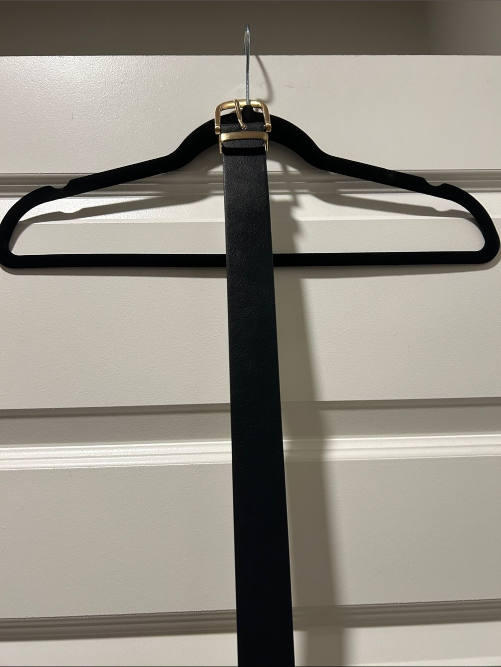 Classic Black Leather Belt with Gold Buckle